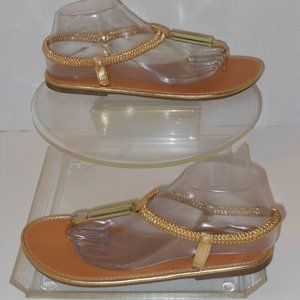 385 FIFTH GOLD T-STRAP SLIP-ON SANDALS SIZ1 10 MEDIUM